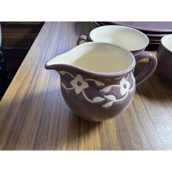 Vintage Jaliang Floral Ceramic Tea Set With Plates Creamer & Sugar Bowl Purple & - Picture 11 of 13